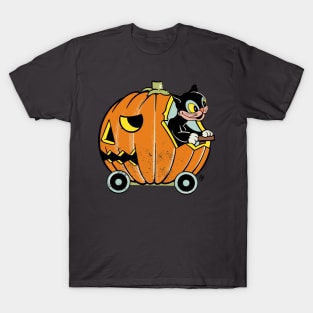 Vintage Black Cat Driving Pumpkin Car T-Shirt